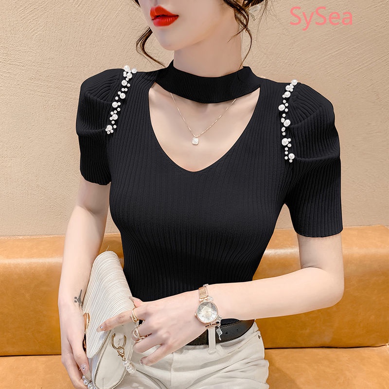 Áo Dệt Kim Cổ Chữ V Quyến Rũ Thời Trang Mùa Hè Cho Nữ