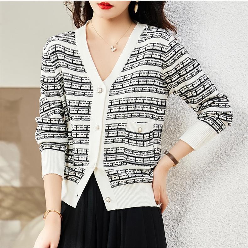 Áo cardigan ZHELIHANGFEI dệt kim tay dài cổ chữ V lưng cao phong cách retro cho nữ