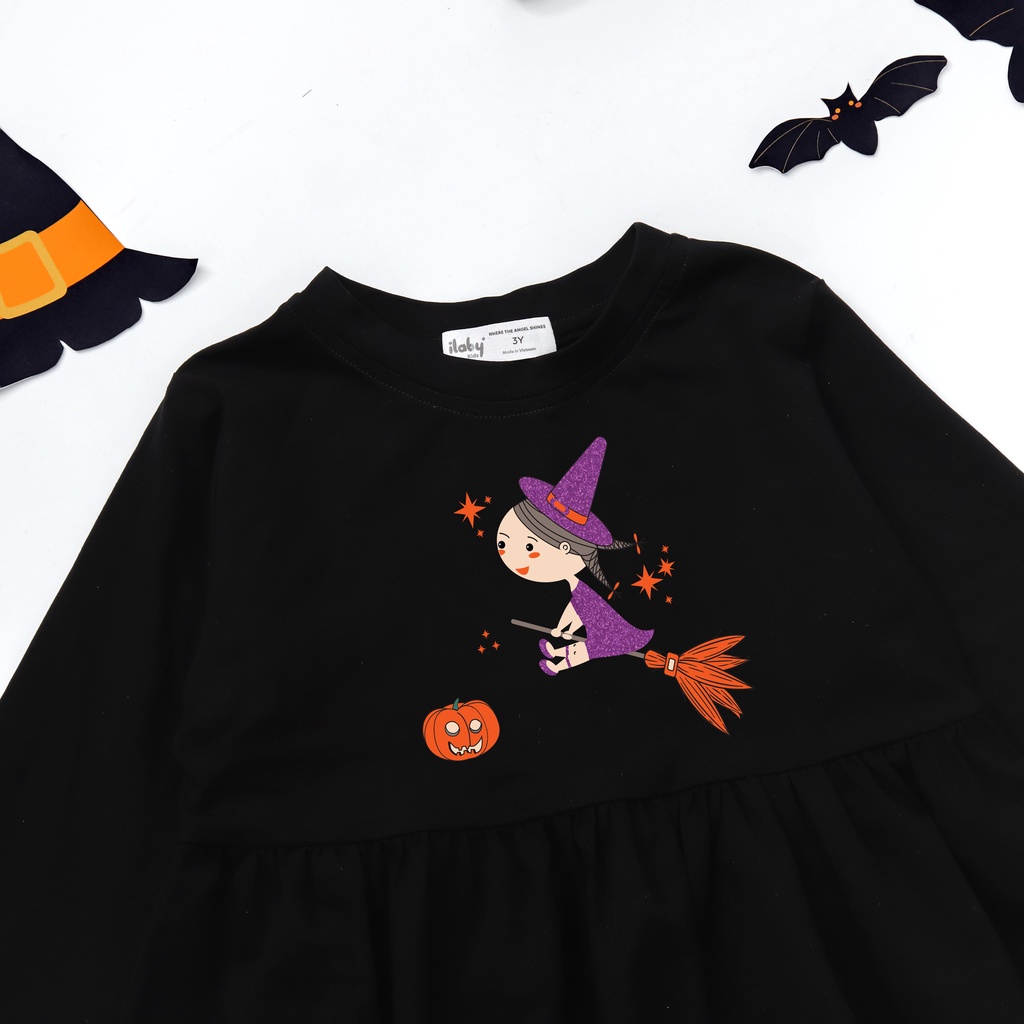 Váy halloween bé gái ILABY phù thủy kèm bờm chất liệu thun cotton [11IG06781021]