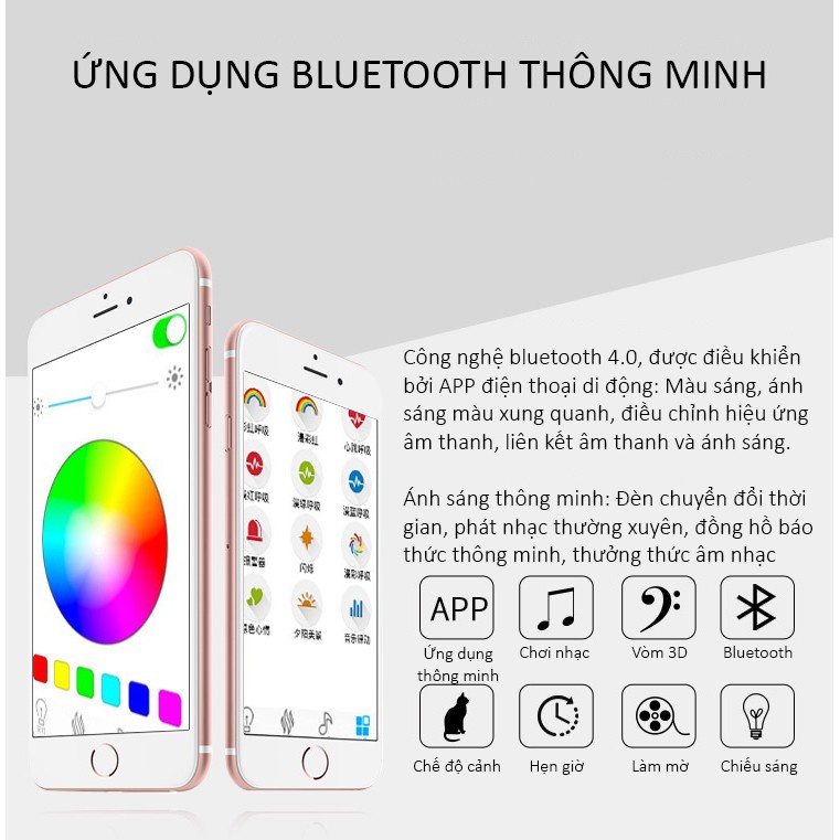 Đèn led ốp trần thông minh AZOTA trang trí phòng khách, phòng ngủ, phòng ăn tích hợp loa bluetooth điều khiển qua App