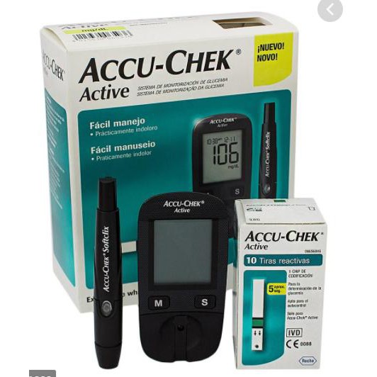 [Chính hãng] Hệ thống máy đo đường huyết Accu-Chek Active mmol/L Kèm Dụng cụ lấy máu Softclix, 10 kim, hộp 10 que