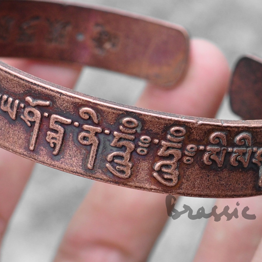 Vòng tay đồng đỏ antique copper cuff  VT22 khắc chú Đức Tara Tây Tạng (xóa mọi nỗi sợ trong tâm)