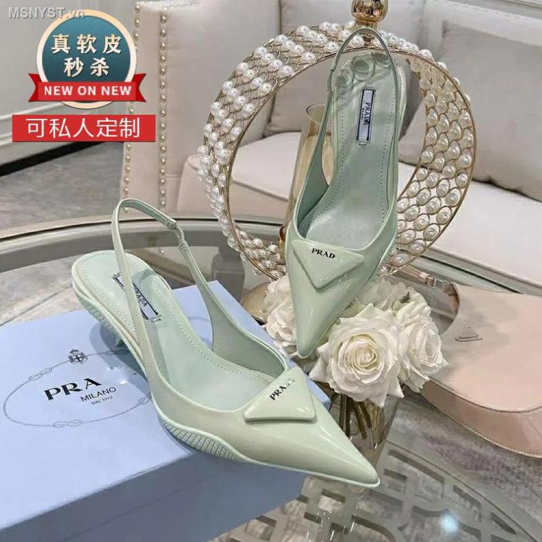 VIP Giày cao gót da mũi nhọn in chữ cái logo thời trang dành cho nữ