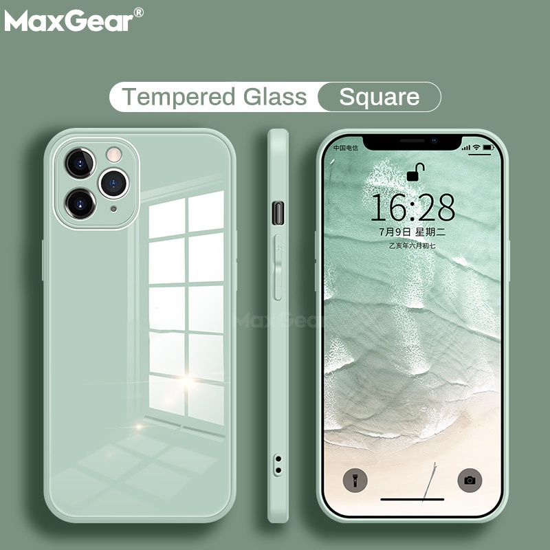 Ốp Điện Thoại Silicon Dẻo Mặt Kính Cường Lực Cho iPhone 13Mini 13 Pro Max XR SE 2 7 8 Plus