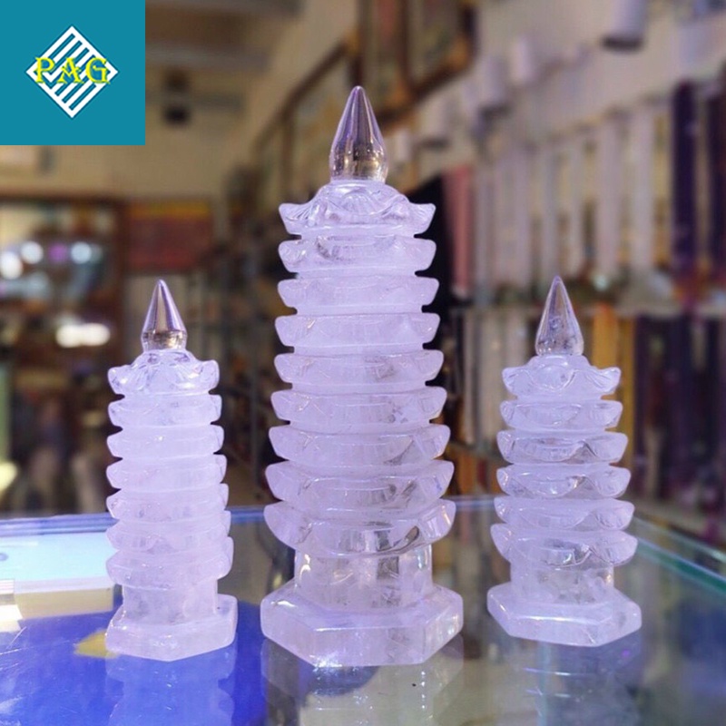 Tháp Văn Xương 9 Tầng Đá TA. Trắng Tự Nhiên - Vật Phẩm Phong Thuỷ Để Bàn