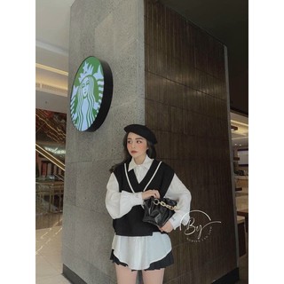 Set sơ mi gile viền chéo vạt
