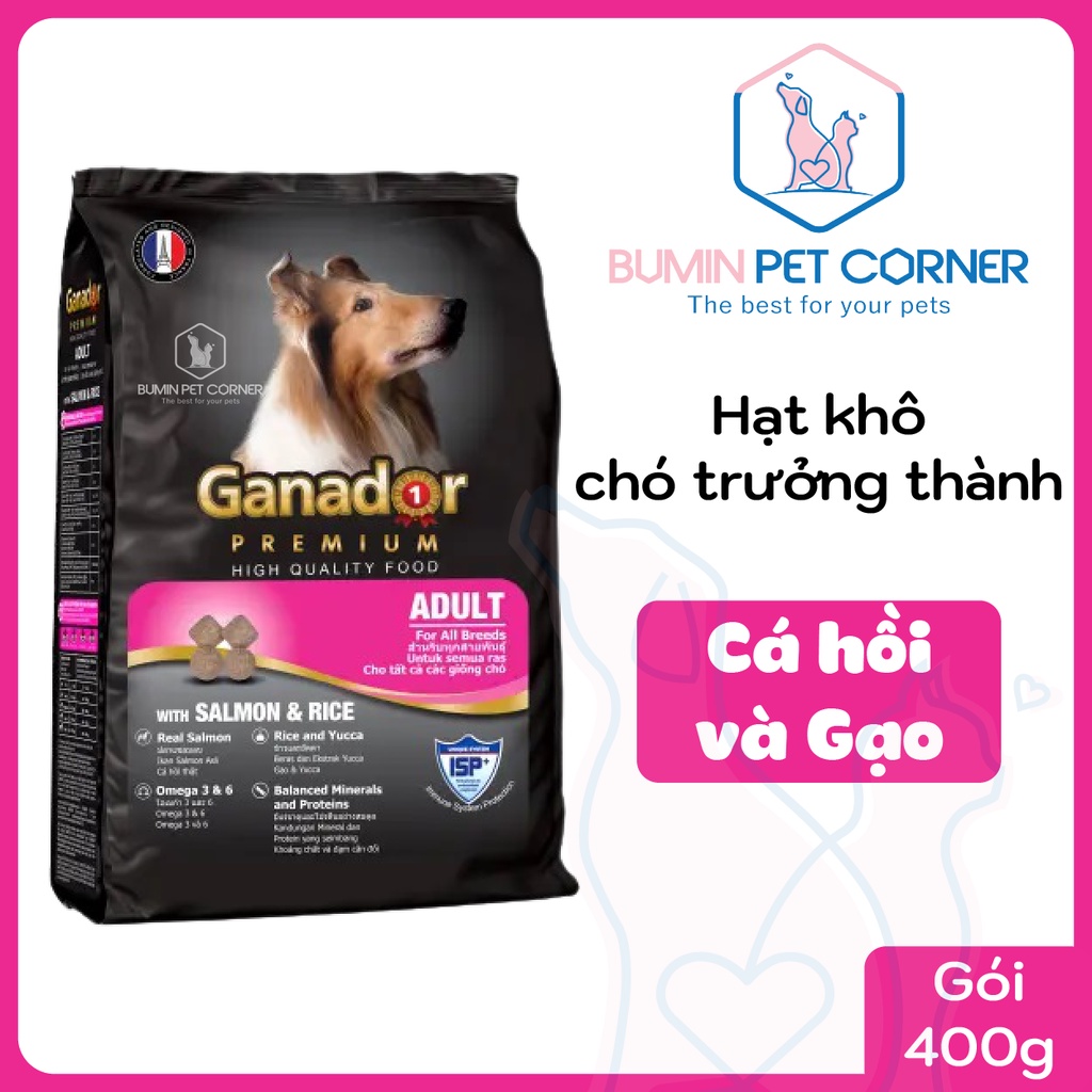 Ganador Adult Salmon &amp; Rice 400g - Thức ăn hạt khô cho chó trưởng thành Ganador vị Cá hồi &amp; Gạo gói 400g