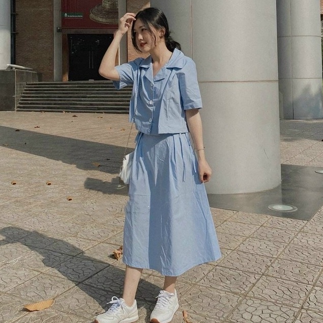 Set áo crotop cổ vest + chân váy - shoop lanang_vn