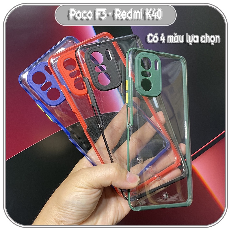 Ốp Lưng cho Xiaomi Poco F3 - Redmi K40 PC Trong Suốt Viền Màu Mỏng ,Che Camera