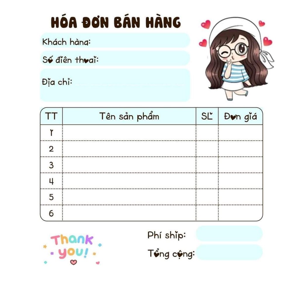 Hoá đơn bán hàng mini 1 liên dễ thương 9x 10 ngẫu nhiên