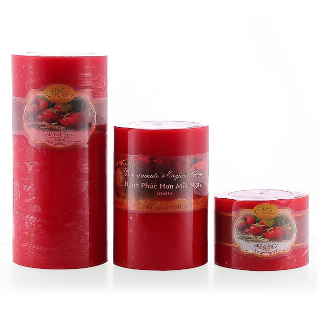 Bộ nến thơm Hạnh Phúc 7 - Bộ 3 nến thơm D7H5, D7H10, D7H15 Miss Candle (Đỏ, hương dâu tây)