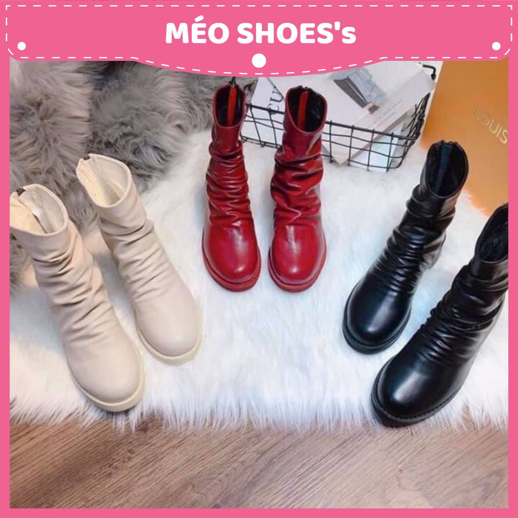 [MÉO SHOE] Boots nhăn nữ cá tính có lót lông