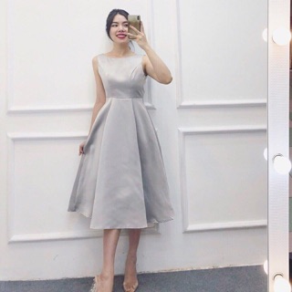 Thanh lý đầm đi tiệc/ đi chơi màu xám dáng xoè thanh lịch Ori Shop mang sang choảnh cực