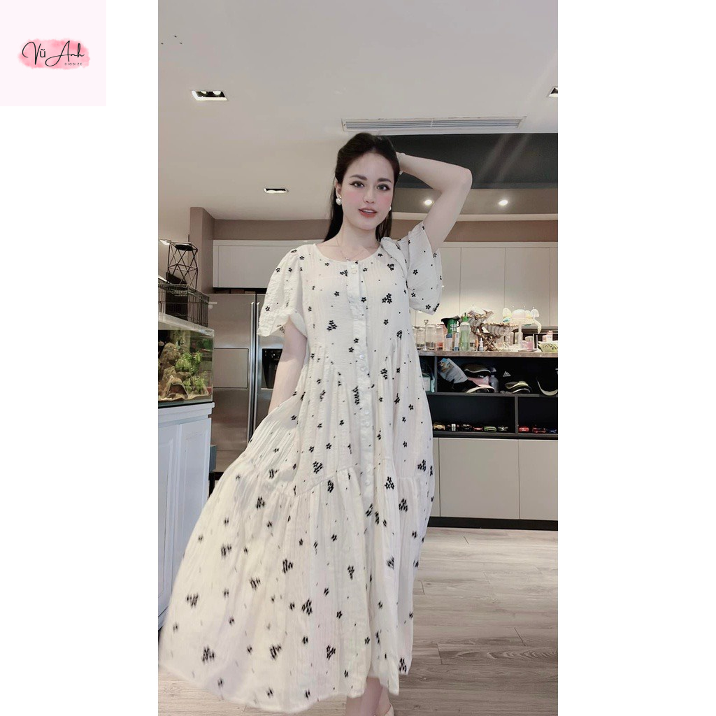 Váy babydoll , đầm bầu thiết kế Mùa Hè Hoa Nhí Thiết Kế Xinh Xắn Sang Chảnh 2 Lớp Cúc Mở