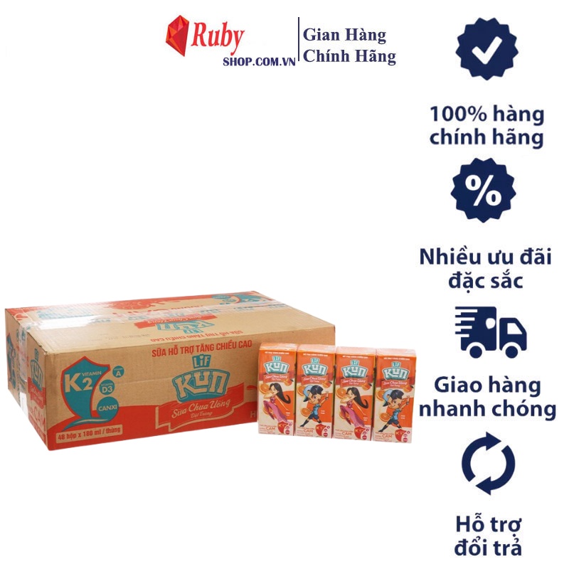 Thùng 48 Hộp 180ml Sữa LiF KUN Trái Cây / Dâu / Cam(48 hộp x180ml) - NGUYÊN THẺ QUÀ TẶNG