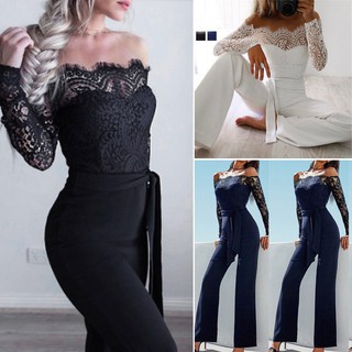 Áo liền quần Jumpsuit phương Tây ngang vai tay dài đính ren