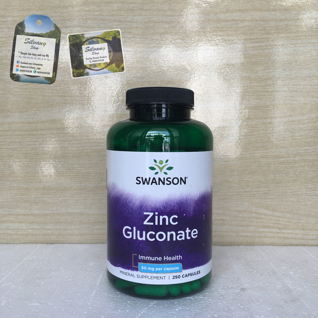 Zinc 50mg Swanson (Zinc Gluconate) 8mg Kẽm Nguyên Tố Mỗi Ngày