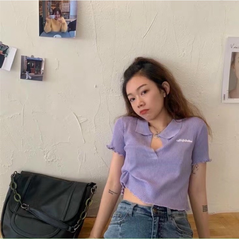 Áo len nữ cổ bẻ chữ kí, chất len mỏng Mongtoghi
