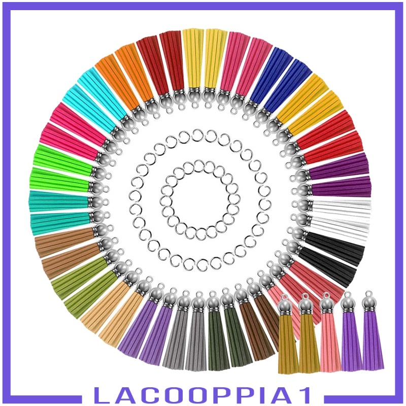 [LACOOPPIA1] 50Pcs Leather Keychain Tassels Pendants Fringe with Split Rings Craft Supply