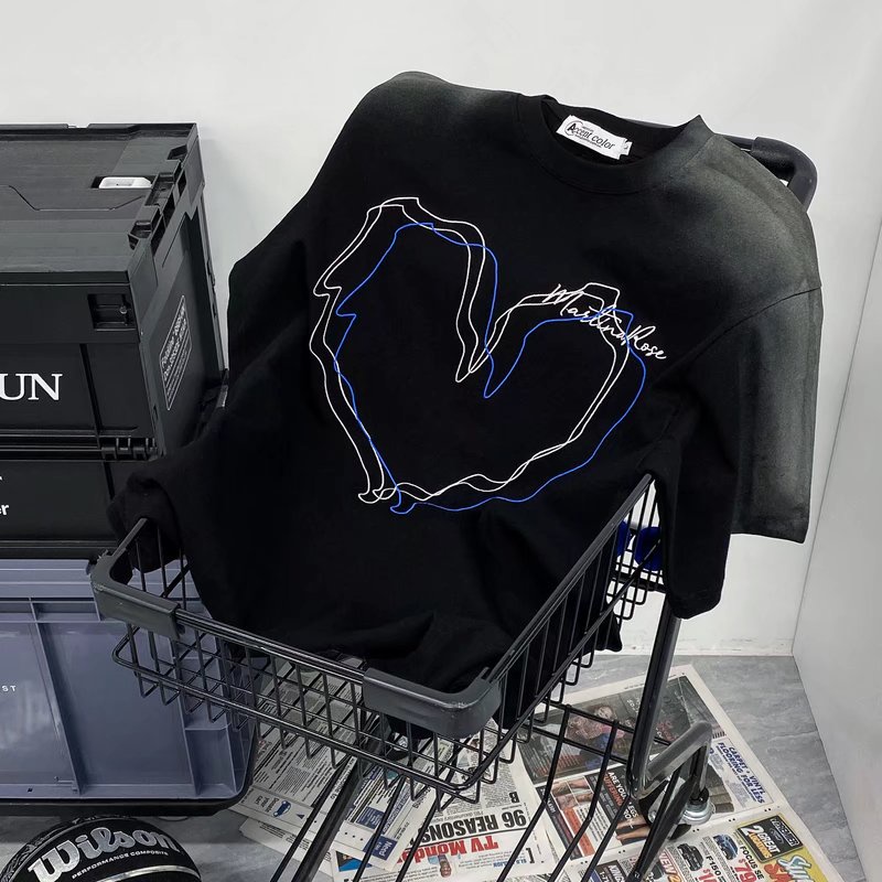 Áo Thun Tay Ngắn Dáng Rộng In Họa Tiết Trái Tim Màu Nhuộm Thời Trang Mùa Hè Cho Nam Và Nữ