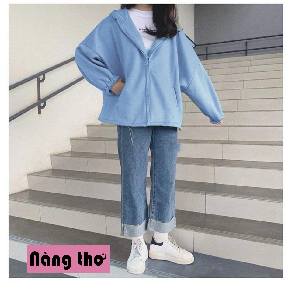 Áo khoác nữ form rộng đi học, áo hoodie nữ form rộng có dây kéo tay cánh dơi - Nàng Thơ's Shop | BigBuy360 - bigbuy360.vn