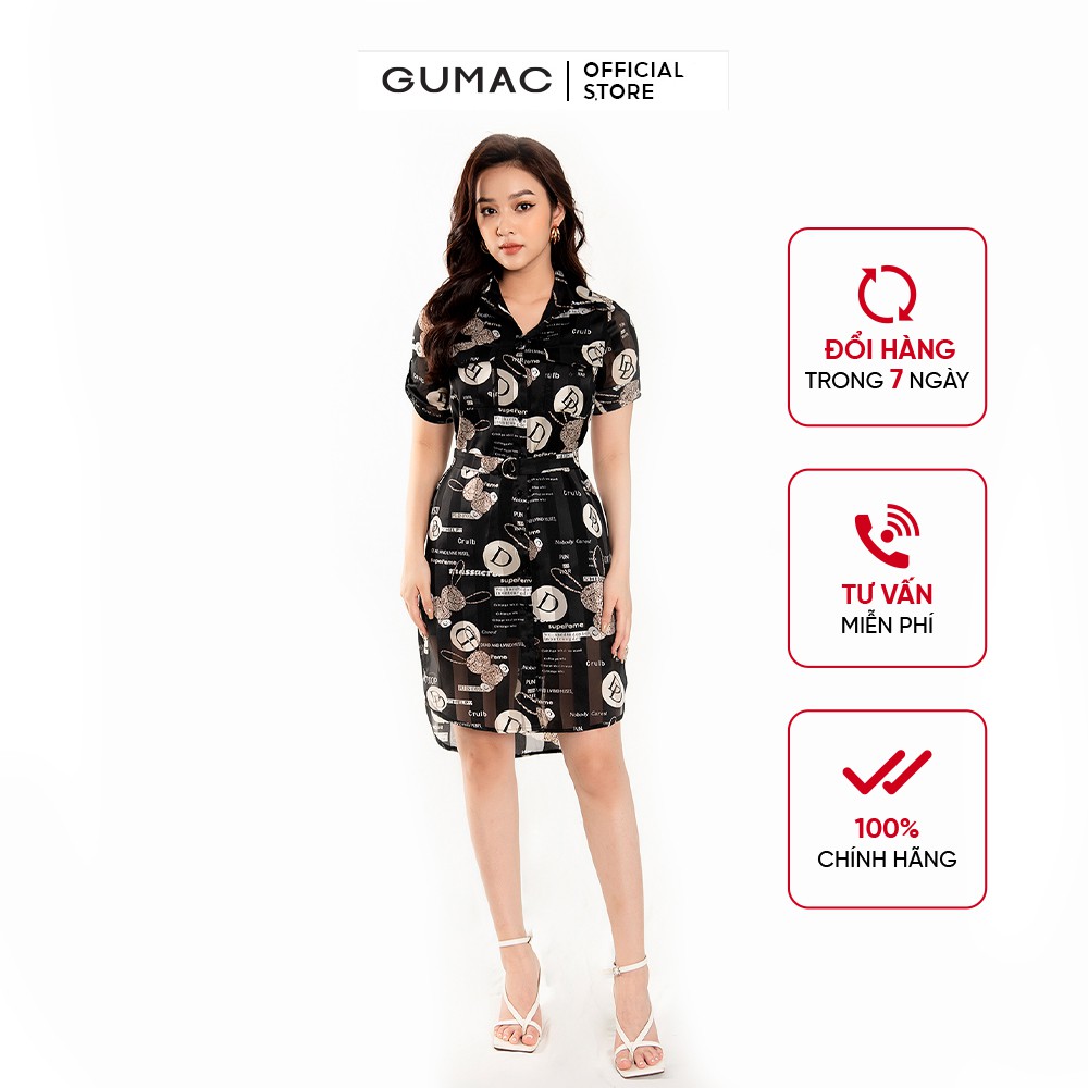 [Mã WABRGU72 giảm 10% tối đa 50k đơn 250k] Đầm sơ mi tay ngắn cài nút phối đai GUMAC DB4201