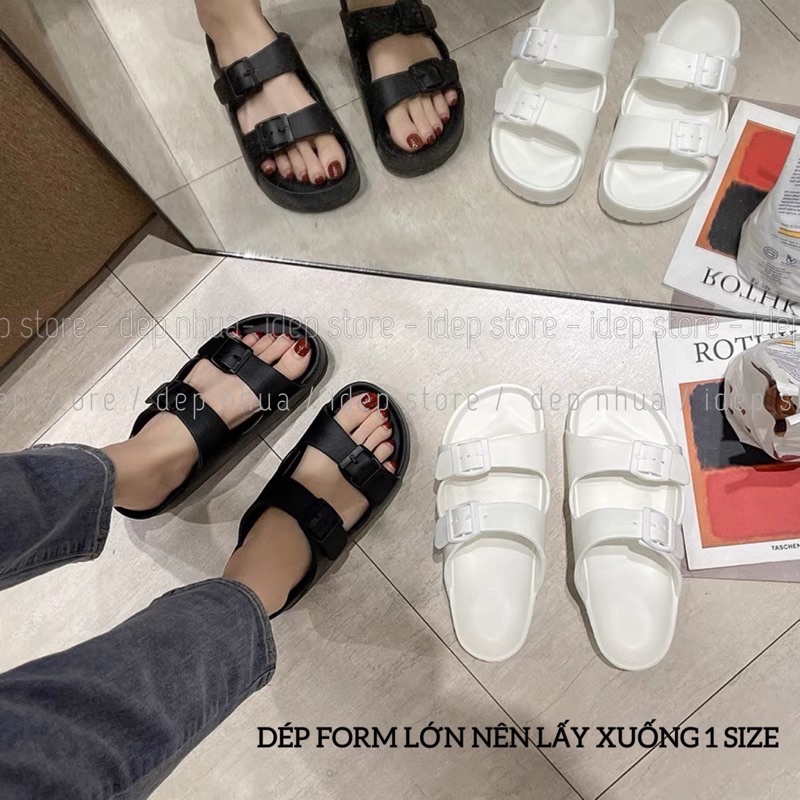 𝐢𝐃𝐄́𝐏 𝐃𝐋𝟏𝟔𝟓 Dép cặp đôi - Dép đúc quai ngang nam nữ 2 khóa vuông siêu nhẹ đi biển đi chơi Duwa - Chính hãng- Đen/ Trắn
