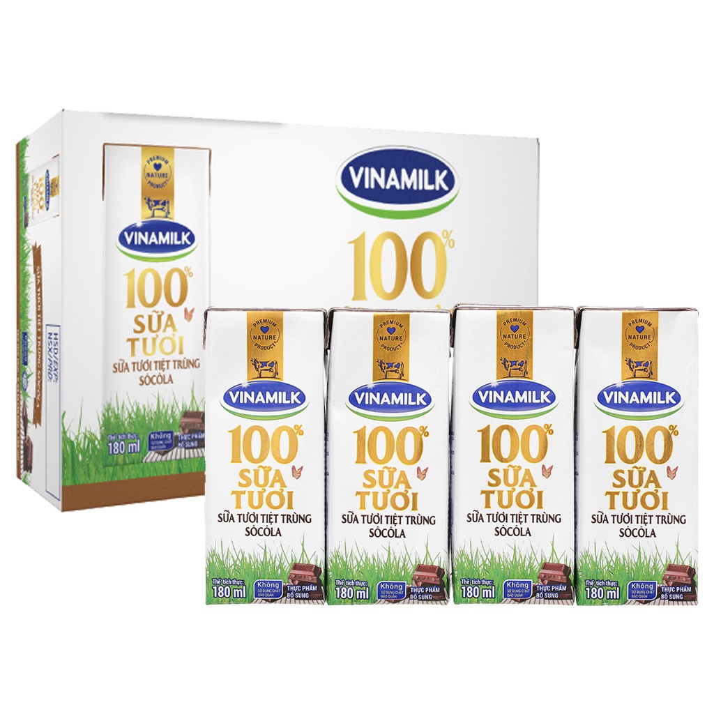 1 Hộp Sữa Vinamilk 100% Sữa Tươi Nguyên Chất Vị Socola 180ml - B065