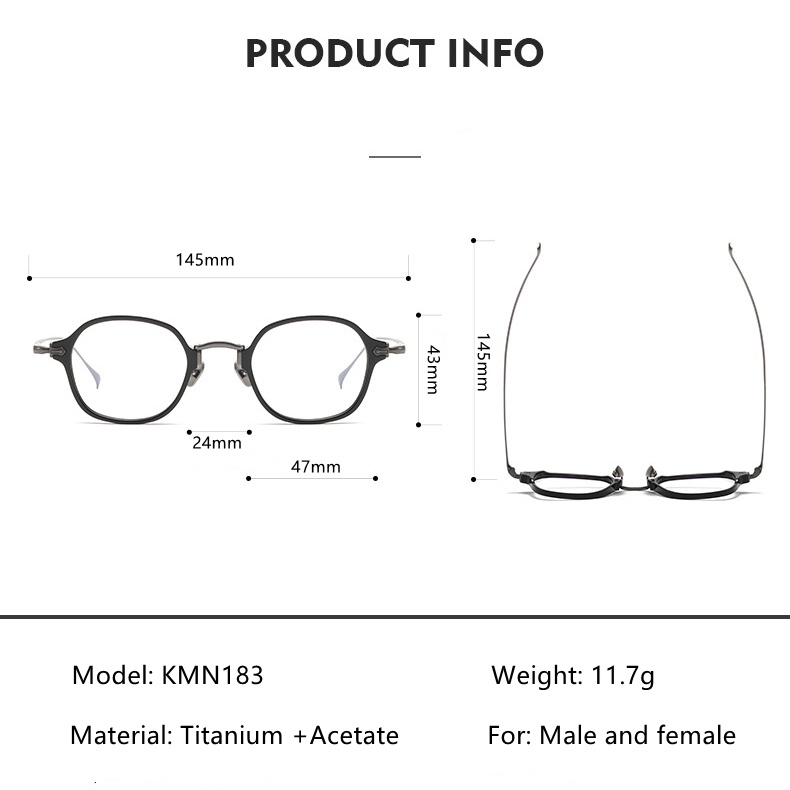Mắt Kính Gọng Oval Bằng Titan + Acetate Phong Cách Nhật Bản Thời Trang Unisex KMN183