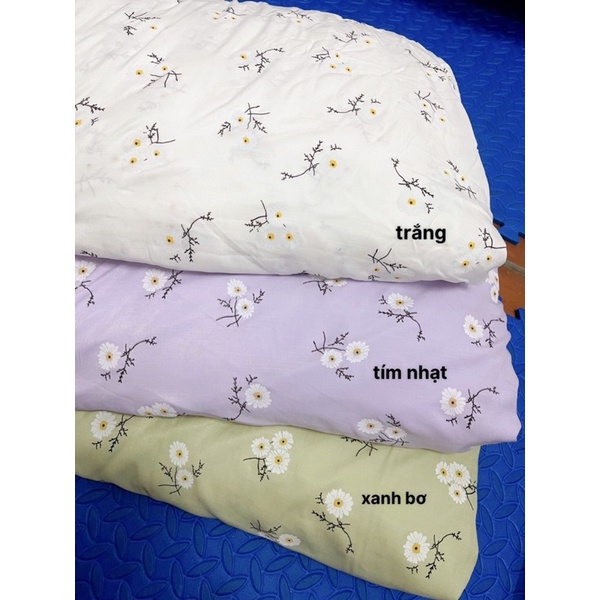 Vải đũi họa tiết quả đào và hoa cúc mềm mịn may váy,bộ và đồ handmade