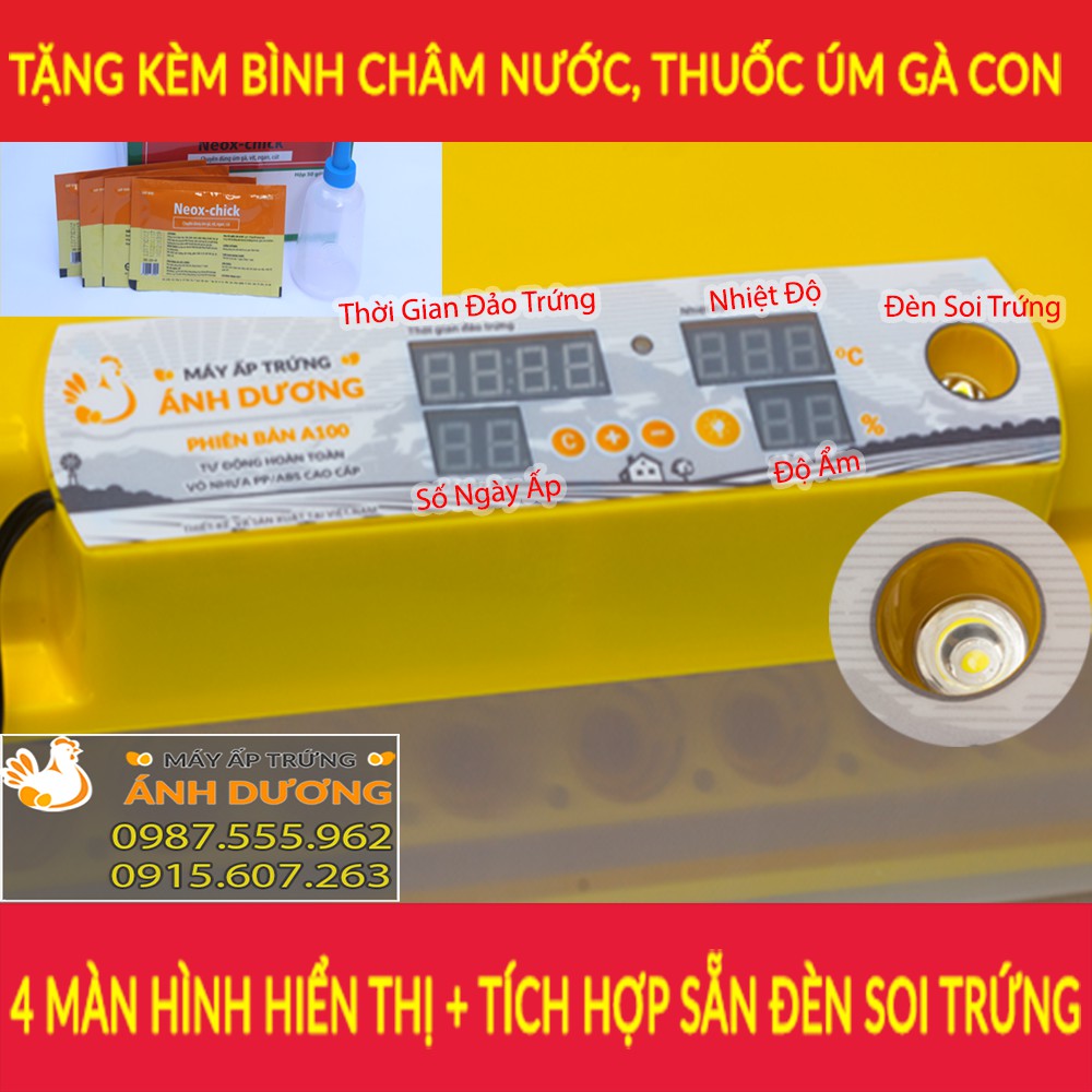 - Máy ấp trứng mini Ánh Dương A100, 2 tầng khay đảo nhôm, ấp tự động 100 trứng