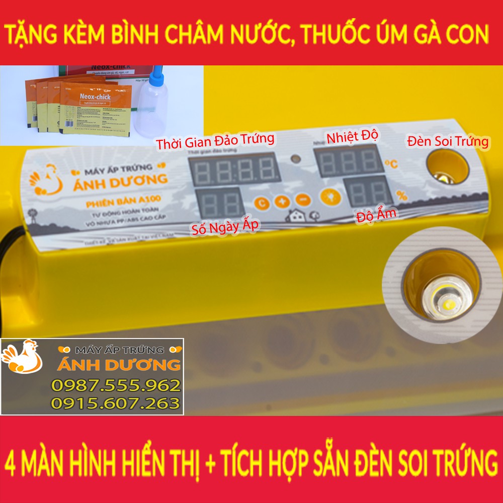 [ Hàng Chính Hãng ] - Máy ấp trứng mini Ánh Dương A100, 2 tầng khay đảo nhôm, ấp tự động 100 trứng