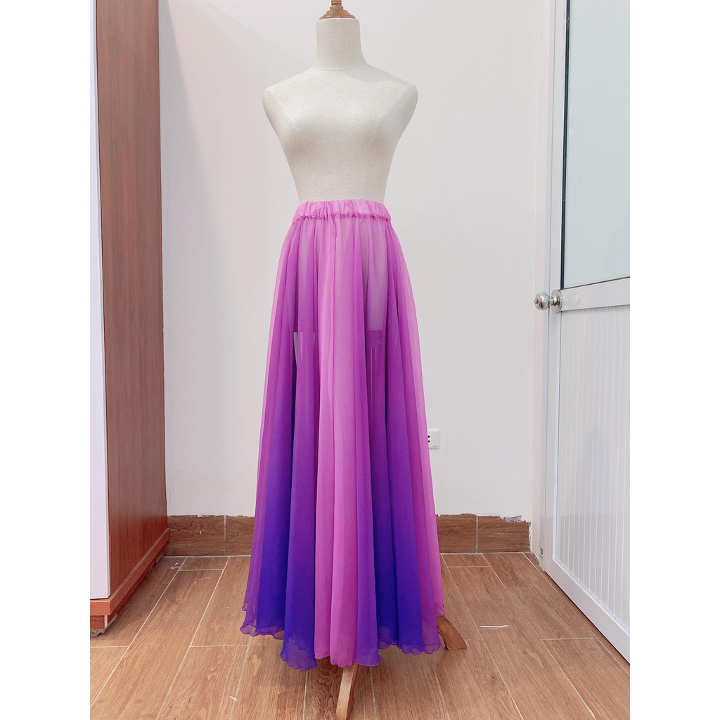 [ Nhiều màu ] Chân váy múa xoè tròn 360 độ , 720 độ chất vải voan chiffon ombre chuyển màu