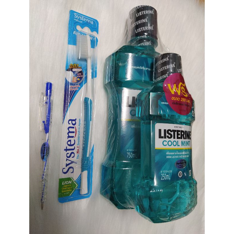 Combo 1 bàn chải Systema Regular và 2 chai súc miệng Listerine Cool Mint nhập khẩu Thái Lan