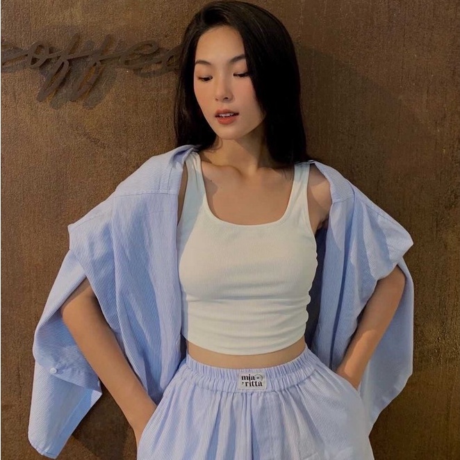 Áo hai dây croptop bản to áo 3 lỗ thun gân cổ vuông square neck crop top Mia Ritta A2062