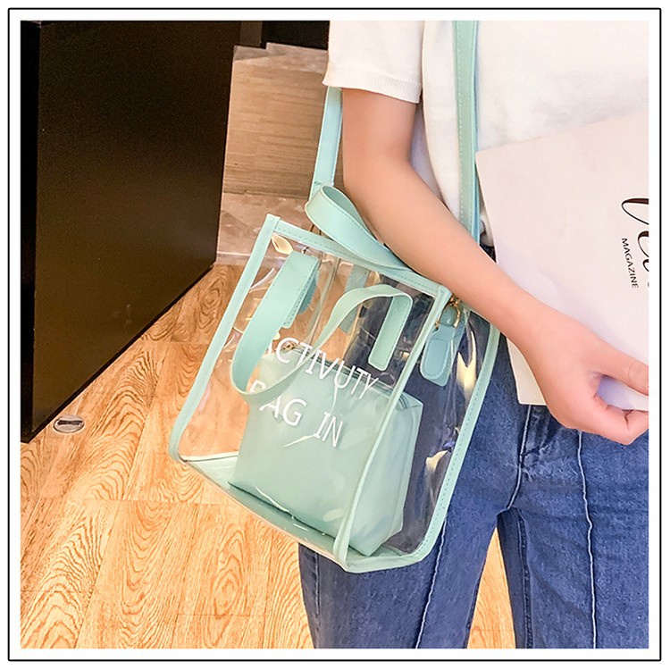 Túi Xách Trong Suốt Xinh Dáng Vuông Kèm Túi Da RQN1807