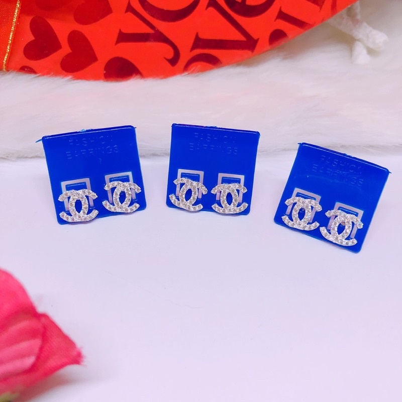 Bông tai nữ chữ X đính đá sang trọng -THJ SILVER