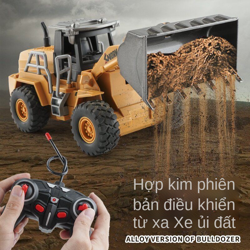 ❀﹉Xe ủi đất điều khiển từ xa không dây lớn dành cho trẻ em xe hợp kim điện không dây cậu bé đồ chơi xe mô hình xe nâng