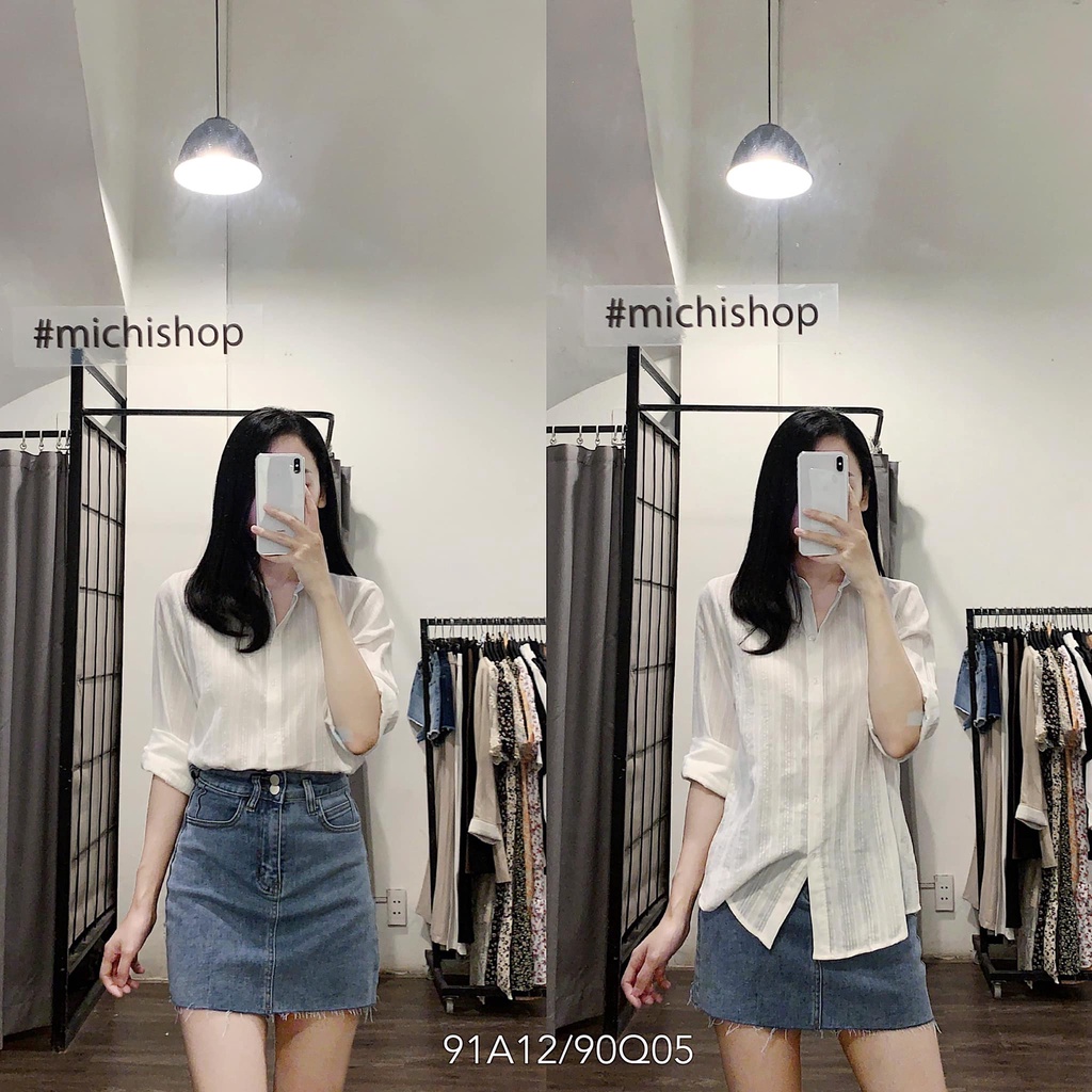 Áo sơ mi họa tiết sọc trắng- 91A12