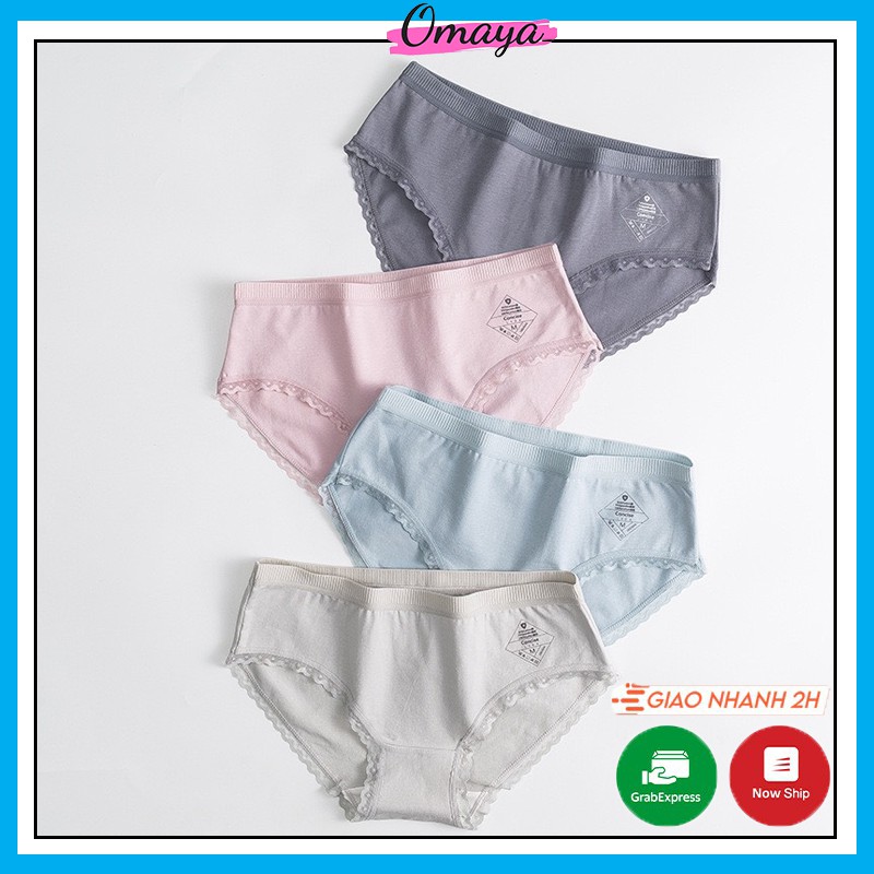 Quần lót nữ cotton cạp sọc, quần lót dễ thương kháng khuẩn OMAYA- QL10