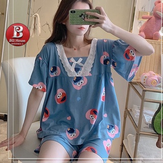 Đồ Bộ Nữ Pijama Cộc Tay Hoạt Hình Phối Nơ Cực Xinh BC02