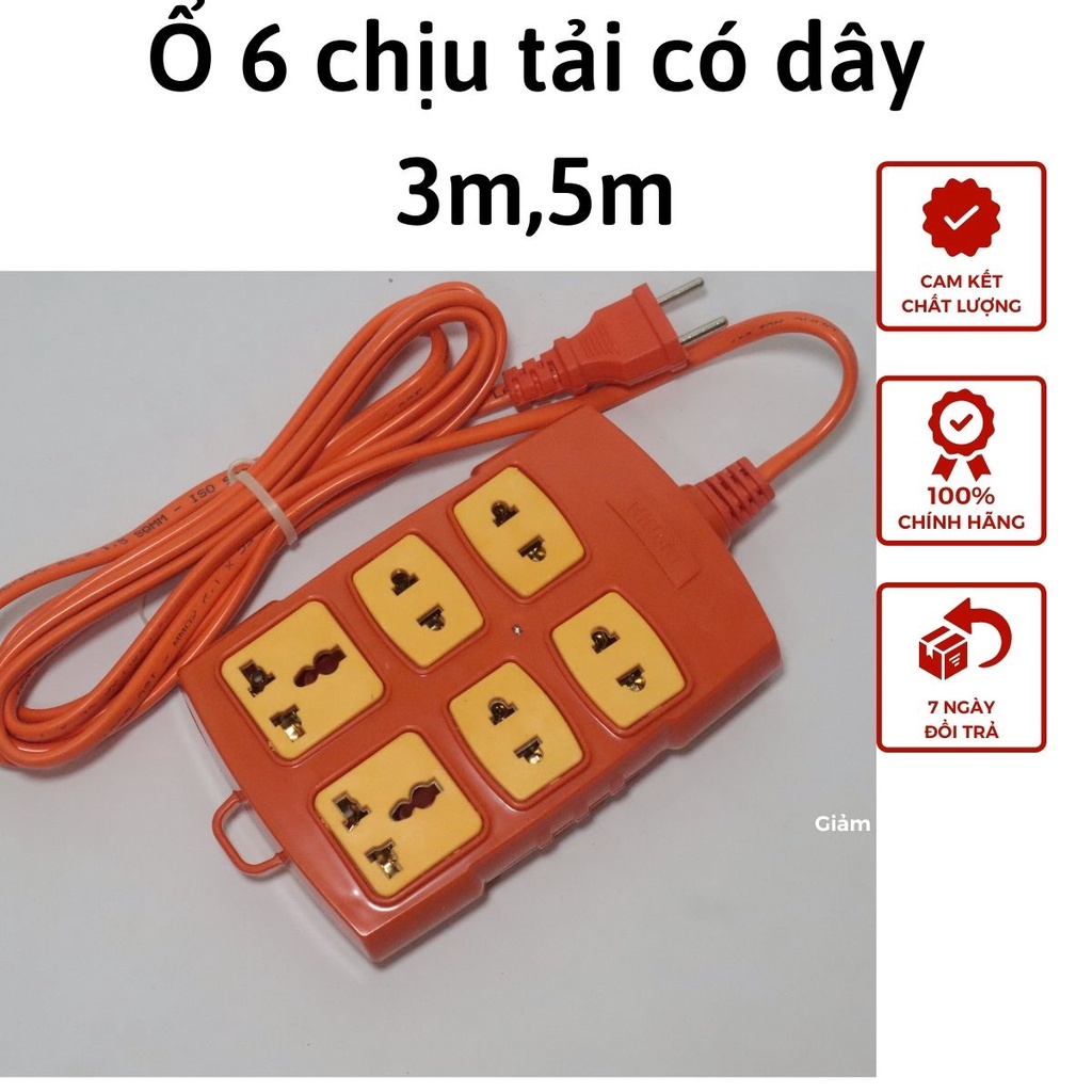 Ổ cắm điện chịu tải 4 lỗ, 6 lỗ có dây dài 3m/5m 30A-250V