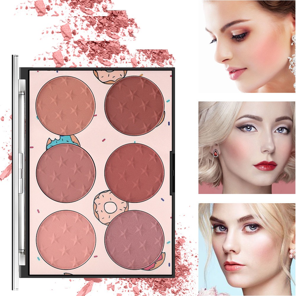 LUCKY 6 Colors Fashion 6 Colors Face Blush Palette Face Makeup Tool Blush Contour Flame Brushes New Hot Shimmer Matte Women Beauty Highlight