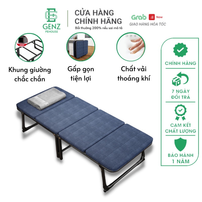 Giường Gấp Văn Phòng Gấp Gọn Đa Năng Cao Cấp Giường Xếp Thông Minh Có Bánh Xe Di Chuyển và Đệm Khung Thép Sơn Tĩnh Điện