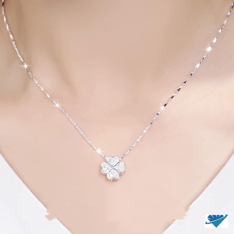 Dây chuyền nữ bạc ta mặt 4 lá may mắn nạm đá lấp lánh - Vòng cổ bạc Bibi silver