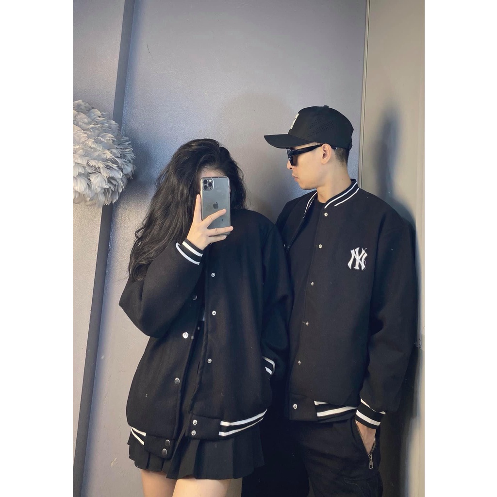 Áo Khoác Bomber Dạ 2 Lớp NY Bo Chun Unisex 2 Màu