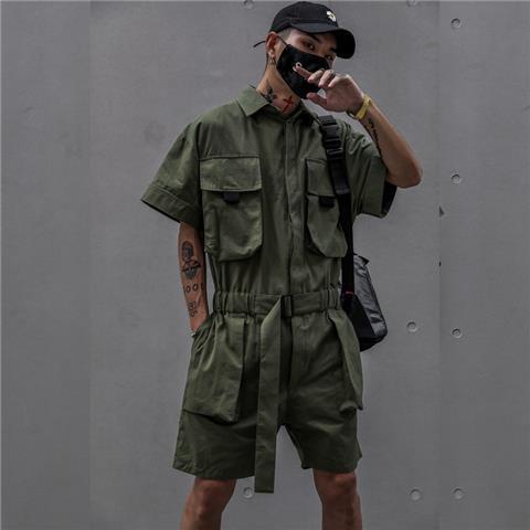 Jumpsuit tay ngắn dáng rộng phong cách nhật bản thời trang mùa hè cho nam