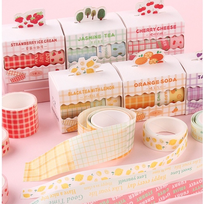 Set 3 và 6 Cuộn Sticker Washi Tape Trang Trí Sổ Lưu Niệm Nhiều Mẫu Dễ Thương