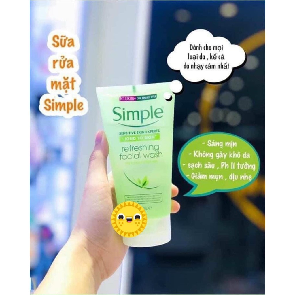 Sữa Rửa Mặt Simple Gel Kind To Skin Refreshing Facial Wash Gel 150ml -HÀNG CHÍNH HÃNG | BigBuy360 - bigbuy360.vn