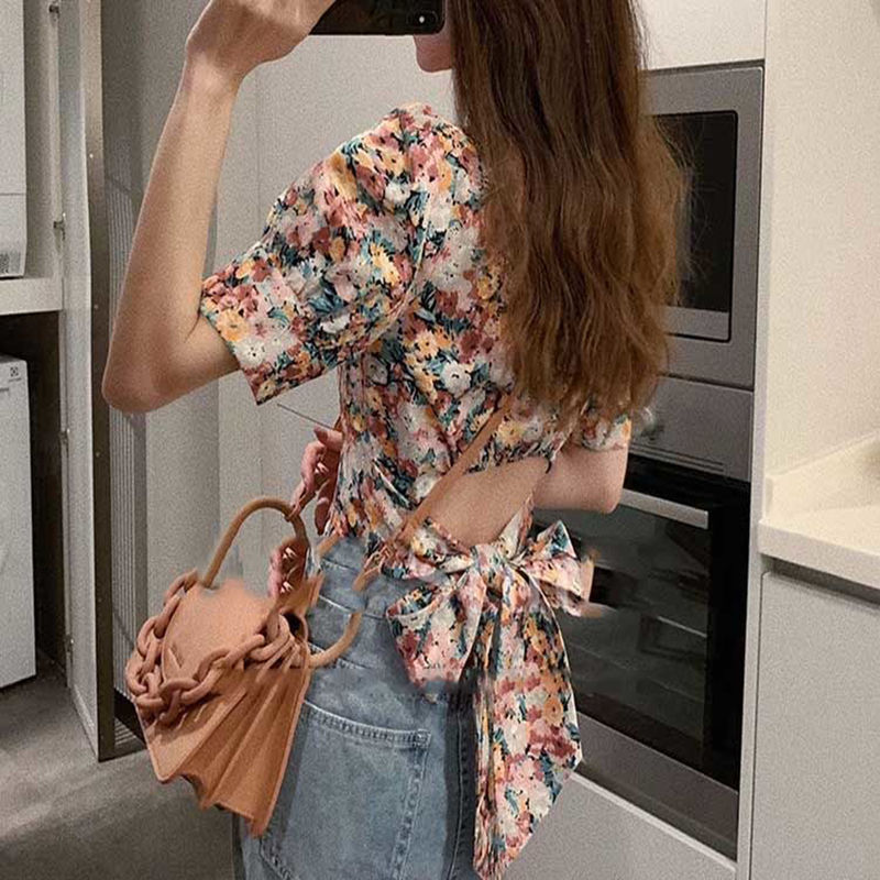 Áo Kiểu Tay Phồng Cổ Vuông In Họa Tiết Hoa Phong Cách Retro Thời Trang Nữ Tính | BigBuy360 - bigbuy360.vn